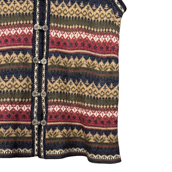 Vintage Nordic Knit Vest – Fair Isle Pattern, Earth Tone Scandinavian Sweater - Picture 3 of 7